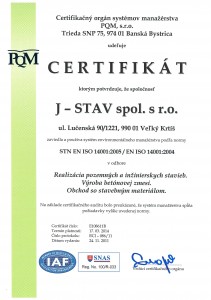 Certifikát STN EN ISO 14001:2005